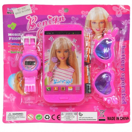 607447 ZESTAW TELEFON RÓŻOWY ZEGAREK + OKULARY