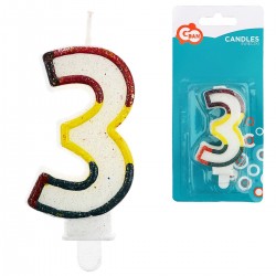 901206 ŚWIECZKA CYFRA 3 BROKAT - URODZINY