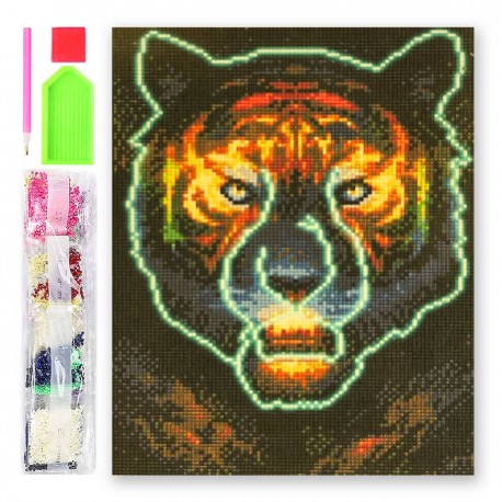 076069 HAFT DIAMENTOWY MOZAIKA 40x30 TYGRYS ŚWIECI W CIEMNOŚCI