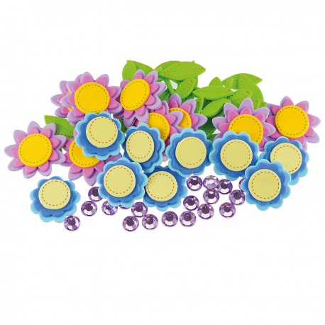 681034 NAKLEJKI Z PIANKI - KWIATKI + DIAMENTY 30-40 mm 48+20 szt. BREWIS