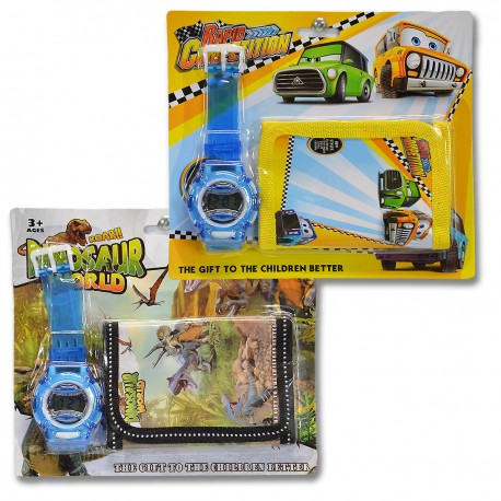 795213 PORTFEL + ZEGAREK DINOZAURY LUB AUTKA