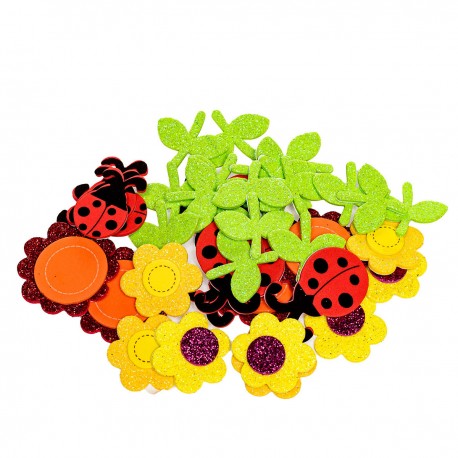 703182 NAKLEJKI Z PIANKI - KWIATY BROKAT 30-35 mm 32 szt. BREWIS