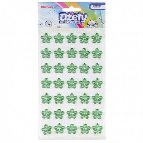 685629 DŻETY SAMOPRZYLEPNE ZIELONE KWIATKI 12 mm 35 szt. BREWIS
