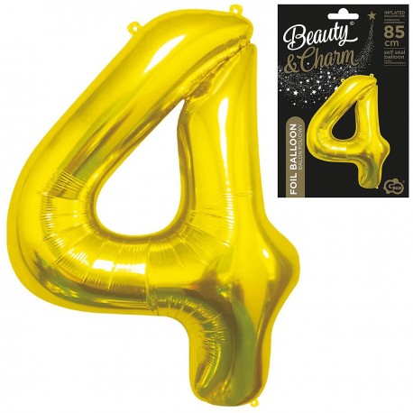 180961 ZŁOTY BALON FOLIOWY CYFRA "4" B&C 85 cm GODAN