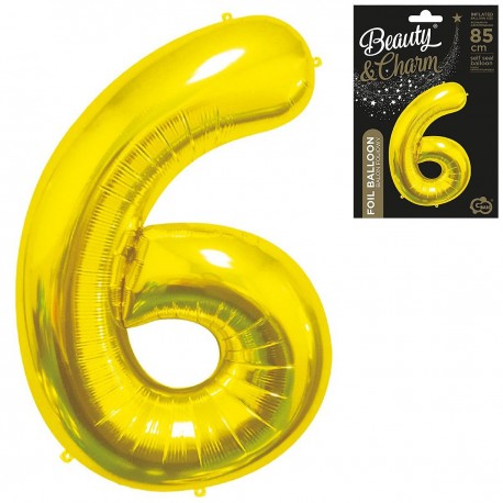 181005 ZŁOTY BALON FOLIOWY CYFRA "6" B&C 85 cm GODAN