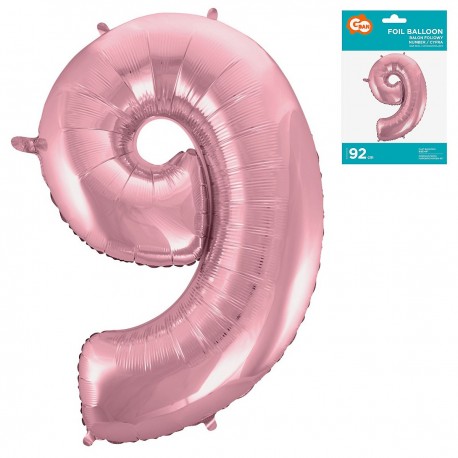 109375 RÓŻOWY BALON FOLIOWY CYFRA "9" 92 cm GODAN