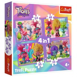 34622 TREFL PUZZLE 4w1 POJAZDY PRZYGODY KOLOROWYCH TROLLI