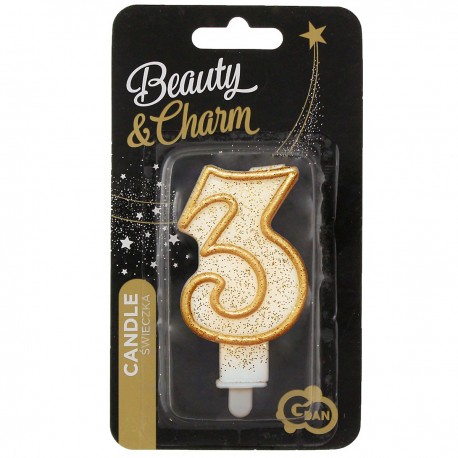 103762 ŚWIECZKA CYFRA 3 ZŁOTY KONTUR