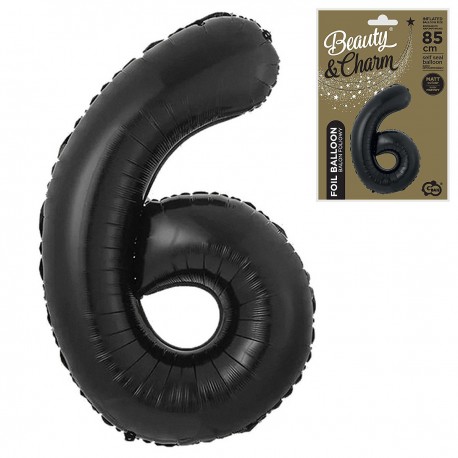 189025 BALONY FOLIOWY CYFRA 6 MATOWY CZARNY B&C 85 cm GODAN