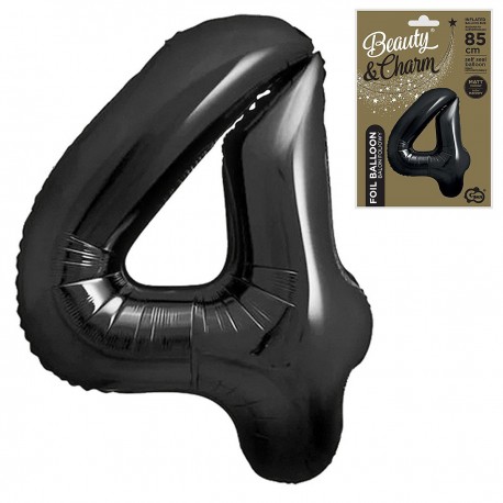 188967 BALONY FOLIOWY CYFRA 4 MATOWY CZARNY B&C 85 cm GODAN
