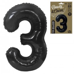 188950 BALONY FOLIOWY CYFRA 3 MATOWY CZARNY B&C 85 cm GODAN