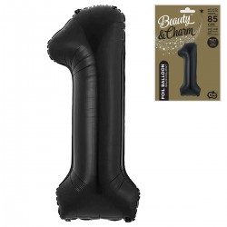 188929 BALONY FOLIOWY CYFRA 1 MATOWY CZARNY B&C 85 cm GODAN