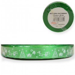 686022 WSTĄŻKA SATYNOWA ZIELONE BOŻE NARODZENIE 12mm x 22m ZIELONA BREWIS