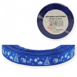 688668 WSTĄŻKA SATYNOWA NIEBIESKIE BOŻE NARODZENIE 12mm x 22m ZIELONA BREWIS