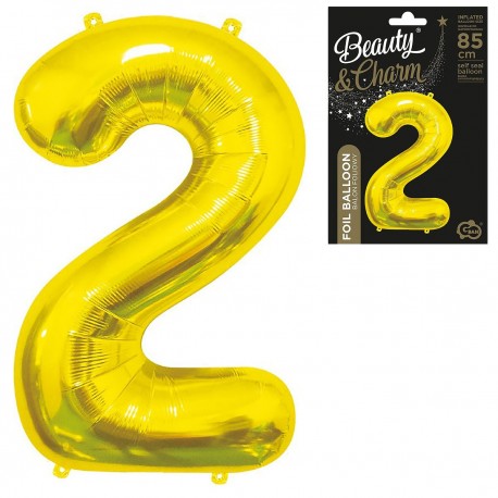 180923 ZŁOTY BALON FOLIOWY CYFRA "2" B&C 85 cm GODAN