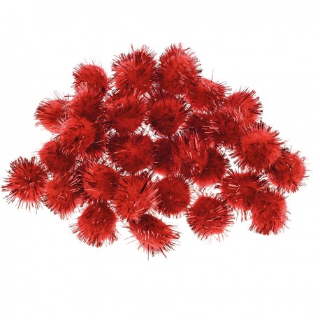 686299 POMPONY DEKORACYJNE Z LUREKSEM CZERWONY 2 cm 40 szt. BREWIS