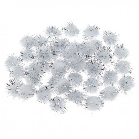 686282 POMPONY DEKORACYJNE Z LUREKSEM SREBRNE 2 cm 40 szt. BREWIS