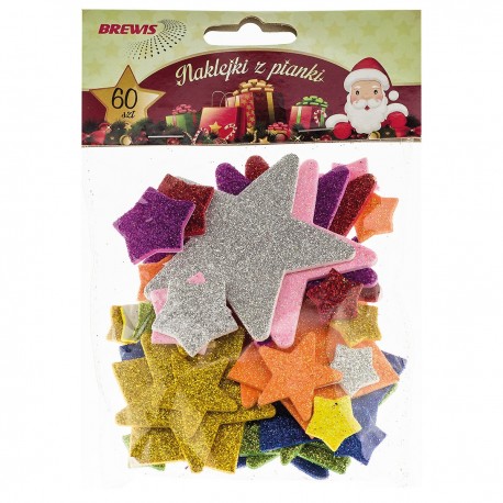 681065 NAKLEJKI Z PIANKI GWIAZDKI BROKATOWE ŚWIĘTA 60 szt. BREWIS