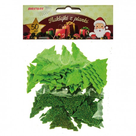 682031 NAKLEJKI Z PIANKI CHOINKI BROKATOWE ŚWIĘTA 50 szt. BREWIS