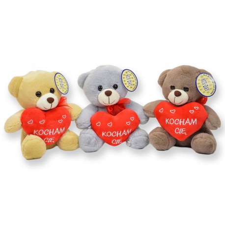 3166678 SD PLUSZAK MIŚ Z SERCEM 18 CM 3 KOLORY WALENTYNKA