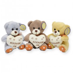 166661 SD PLUSZAK MIŚ Z SERCEM 18 CM 3 KOLORY WALENTYNKA