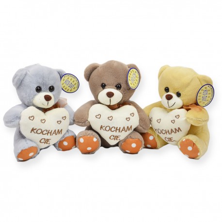 166661 SD PLUSZAK MIŚ Z SERCEM 18 CM 3 KOLORY WALENTYNKA