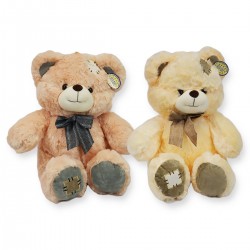 164445 SD PLUSZAK PLUSZOWY MIŚ Z KOKARDĄ I ŁATĄ NA ŁAPIE 2 KOLORY 40 CM