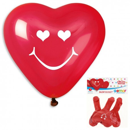 681984 BALONY SERCE 3 SZT. - CZERWONE Z UŚMIECHEM GODAN