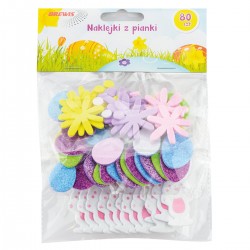 680716 NAKLEJKI Z PIANKI JAJKO BROKATOWE ZAJĄCZEK KWIATKI MIX WIELKANOC 18 szt. BREWIS