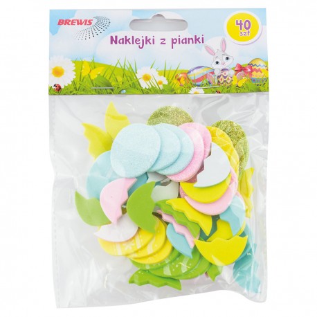 682178 NAKLEJKI Z PIANKI JAJKA MIX BROKATOWE WIELKANOC 40 szt. BREWIS