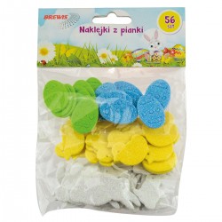 682192 NAKLEJKI Z PIANKI BROKATOWE JAJKA KURCZAKI ZAJĄCZEK MIX WIELKANOC 56 szt. BREWIS