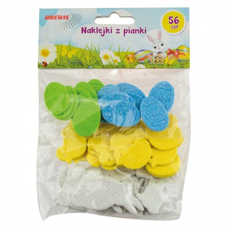 682192 NAKLEJKI Z PIANKI BROKATOWE JAJKA KURCZAKI ZAJĄCZEK MIX WIELKANOC 56 szt. BREWIS