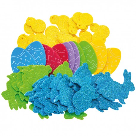 689078 NAKLEJKI Z PIANKI BROKATOWE JAJKA KURCZAKI ZAJĄCZEK MIX WIELKANOC XX szt. BREWIS