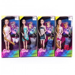 437425 LALKA W SUKIENCE WIECZOROWEJ + TOREBKA + STRÓJ + PIESEK MIX WZORÓW BIGTOYS