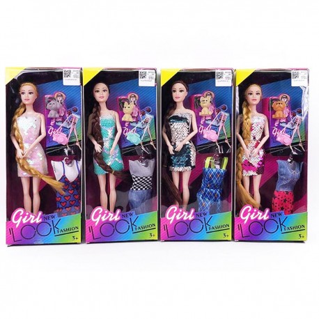 437425 LALKA W SUKIENCE WIECZOROWEJ + TOREBKA + STRÓJ + PIESEK MIX WZORÓW BIGTOYS