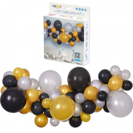 031379 GIRLANDA BALONOWA DIY SREBRNO-ZŁOTO-CZARNA 65 BALONÓW GODAN