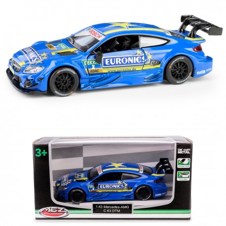AUTO METALOWE Z NAPĘDEM MERCEDES AMG C 63 DTM NIEBIESKI MODEL 1:43 DAFFI 133044