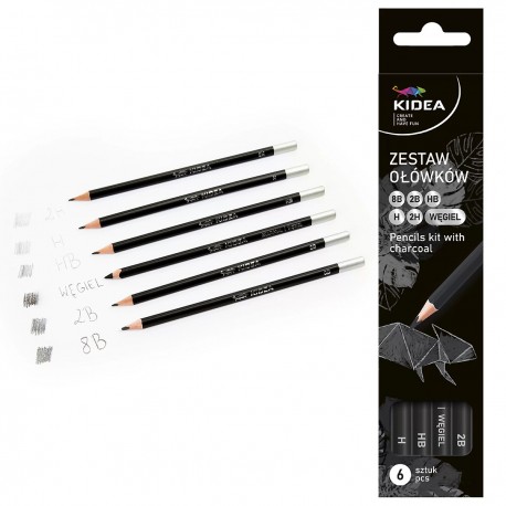 KIDEA 097814 ZESTAW OŁÓWKÓW Z WĘGLEM 6 szt. MIX