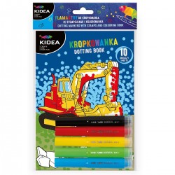 KIDEA 097326 KOLOROWANKA POJAZDY KROPKOWANKA FLAMASTRY + STEMPELKI