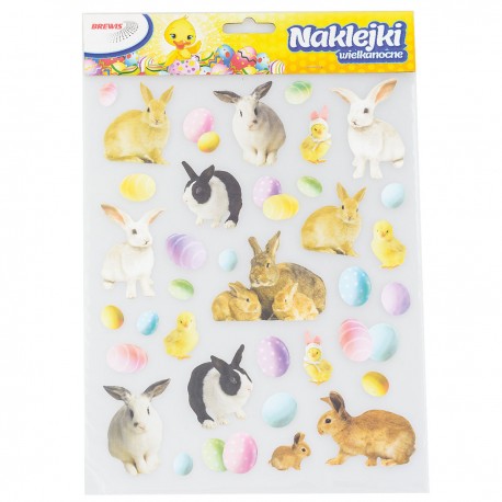 682246 NAKLEJKI WIELKANOCNE KRÓLIKI i PISANKI DUŻY MIX WIELKANOC BREWIS