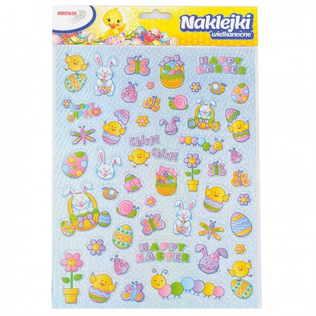 682239 NAKLEJKI WIELKANOCNE ZWIERZAKI i KWIATKI DUŻY MIX WIELKANOC BREWIS