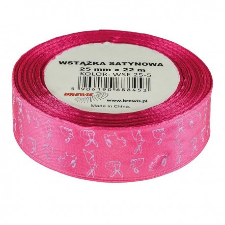 688453 WSTĄŻKA SATYNOWA RÓŻOWA W KRÓLICZKI WIELKANOC 25x22 BREWIS