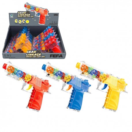 455136 PISTOLET TRANSPARENTNY Z KOLOROWYMI ZĘBATKAMI 3 KOLORY GAZELO