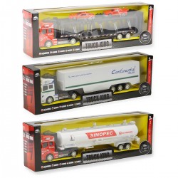 029434 TIR Z PRZYCZEPĄ LAWETĄ W PUDEŁKU CZERWONY 1:43 METALOWY DROMADER