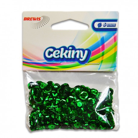 689221 CEKINY OZDOBNE BŁYSZCZĄCE ZIELONY 6 mm 10g BREWIS
