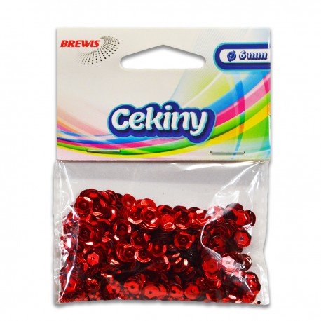 689214 CEKINY OZDOBNE BŁYSZCZĄCE CZERWONY 6 mm 10g BREWIS