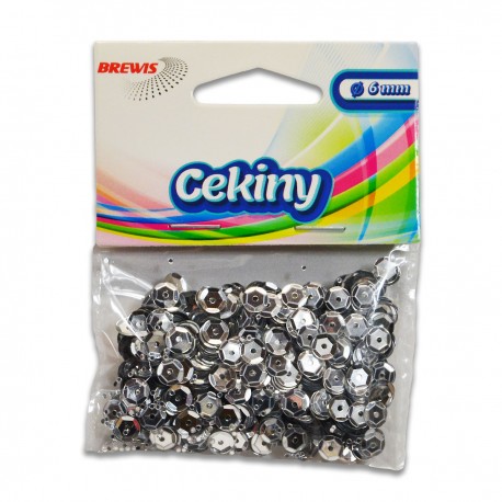 689269 CEKINY OZDOBNE BŁYSZCZĄCE SREBRNY 6 mm 10g BREWIS