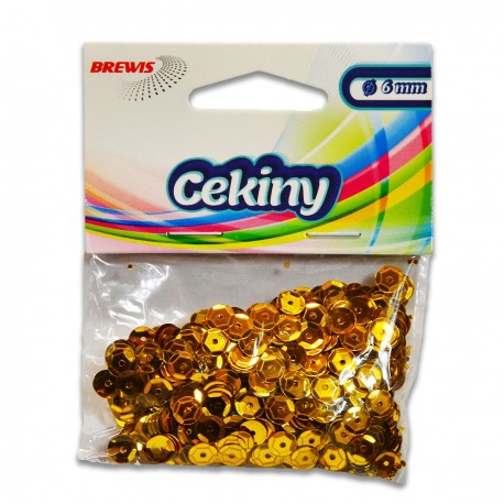 689207 CEKINY OZDOBNE BŁYSZCZĄCE ZŁOTY 6 mm 10g BREWIS