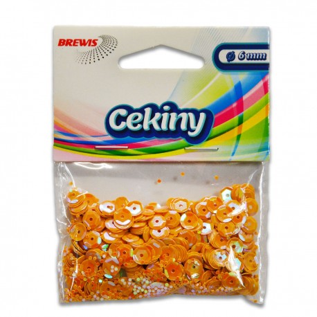 689566 CEKINY OZDOBNE TĘCZOWE JASNY POMARAŃCZOWY 6 mm 10g BREWIS