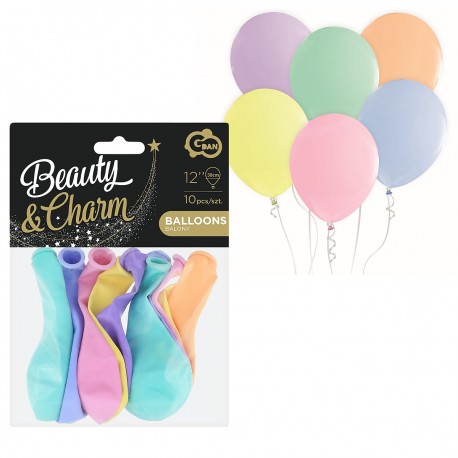 126723 BALONY B&C 10 SZT. MAKARONIKI RÓŻNOKOLOROWE PASTELOWE 12" GODAN